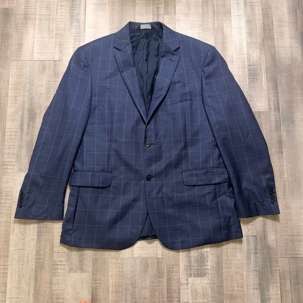 Jos. A. Bank Sport Coat Blazer 44R Tailored Fit Wool Windowpane Suit Jacket